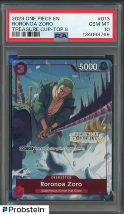 #3 2023 One Piece EN Treasure Cup Top 8 #013 Roronoa Zoro PSA 10 GEM MINT - Image 1