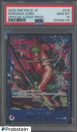 2025 One Piece JPN Official Event Prize #015 Roronoa Zoro PSA 10 GEM MINT - Image 1