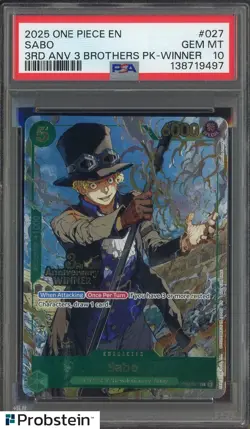 2025 One Piece EN 3rd Anniversary 3 Brothers Winner #027 Sabo PSA 10 GEM MINT - Image 1