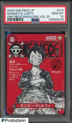 2025 ONE PIECE JPN PROMOS ONE PIECE MAGAZINE VOL.20 #014 MONKEY D. LUFFY PSA 10 - Image 1