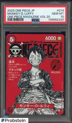 2025 ONE PIECE JPN PROMOS ONE PIECE MAGAZINE VOL.20 #014 MONKEY D. LUFFY PSA 10 - Image 1