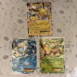3 cards - Leafeon 10 Vaporeon 24 Jolteon 28 ex XY Generations NM Pokemon Cards - Image 1
