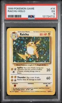 1999 POKEMON BASE SET UNLIMITED #14/102 RAICHU HOLO RARE PSA 5 New Cert - Image 1