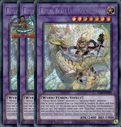 Yugioh! 3x Ritual Beast Ulti-Nochiudrago BLTR-EN018 Secret Rare 1st Ed NM - Image 1