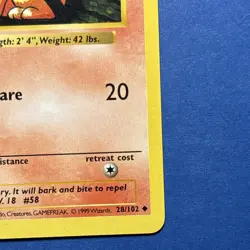 1999 Pokemon Base Set Shadowless Growlithe 28/102 LP Card - Image 4