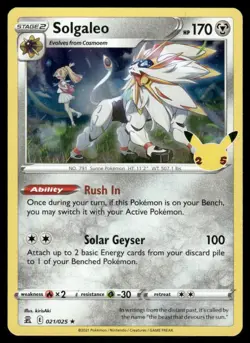 Pokemon Cards Solgaleo 021/025 Celebrations Holo Rare NM - Image 1