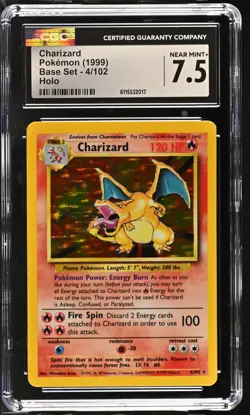 CGC 7.5 Charizard 1999 Base Set 4/102 Holo Pokemon Card - Image 1