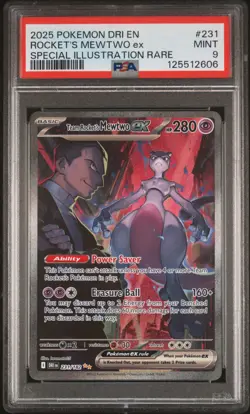 2025 POKEMON DRI EN-DESTINED RIVALS #231 TEAM ROCKET'S MEWTWO EX PSA 9 - Image 1