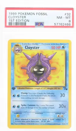 PSA 8 NEAR MINT-MINT 1999 Pokemon Fossil #32 Cloyster 1st Edition !!! - Image 1