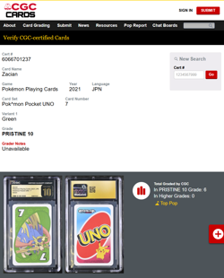 CGC 10 Pristine Zacian 7 Green - Pokemon Pocket UNO 2021 - SHIPS FAST *POP 6* - Image 3