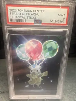 2023 POKEMON CENTER TERASTAL STICKER PIKACHU PSA 9 MINT HOLO PRISM NINTENDO - Image 1