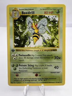 Pokemon Card Beedrill Base Set 17/102 Shadowless 1st Edition English - Image 1