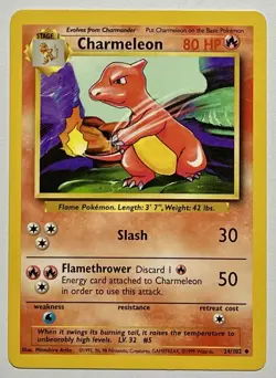 Charmeleon 24/102 (MP) Uncommon Base Set Unlimited 1996 WOTC Pokemon Card - Image 1
