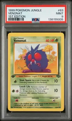 1999 Pokemon Jungle 1st Edition Venonat 63 FRESHLY GRADED PSA 9 MINT - Image 1