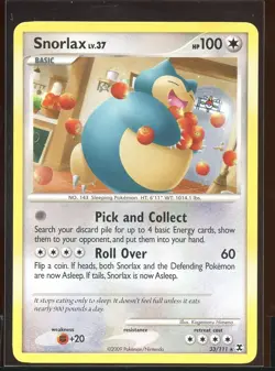 Snorlax Non-Holo Rare 33/111 Ex/NM- Platinum Rising Rivals Pokemon - Image 1