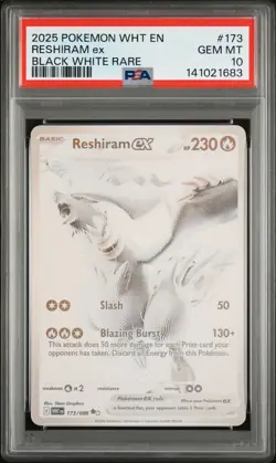 2025 POKEMON WHT EN-WHITE FLARE BLACK WHITE RARE #173 RESHIRAM EX PSA 10 - Image 1