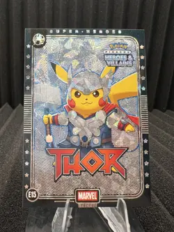 Thor (Pikachu) #E15 - Silver Holo - Heros & Villains Flash Edition Pokemon - Image 1