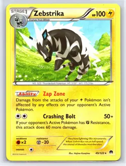 2016 Pokemon TCG - Breakpoint - Regular Zebstrika Regular Rare 49/122 - Image 1