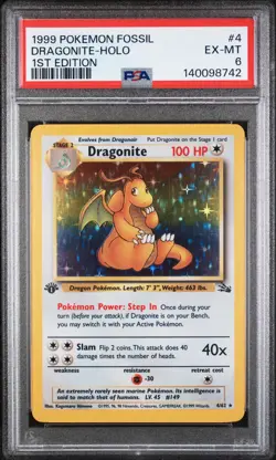 1999 POKEMON FOSSIL 1ST ED #4 DRAGONITE-HOLO PSA 6 - Image 1