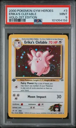 2000 POKEMON GYM HEROES HOLO-1ST ED #3 ERIKA'S CLEFABLE PSA 9 - Image 1