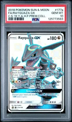 Pokemon Hidden Fates Full Art Shiny Rayquaza GX 177a/168 Promo Graded PSA 10 - Image 1