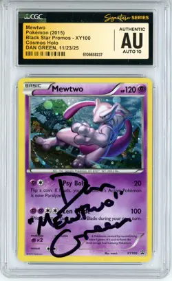 CGC Authentic Auto 10 Signed Dan Green Pokemon TCG Mewtwo XY100 XY Holo Promo - Image 1