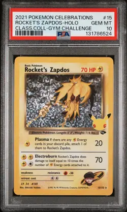 2021 Pokemon Celebrations Classic Collection 15/132 Rockets Zapdos Holo PSA 10 - Image 1