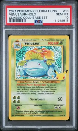 2021 Pokemon Celebrations Venusaur 15 Holo Base PSA 10 - Image 1