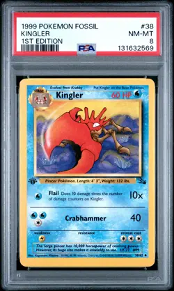 1999 POKEMON FOSSIL 1ST ED #38 KINGLER PSA 8 - Image 1