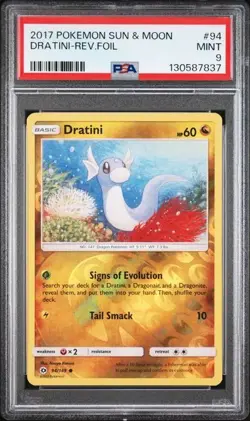 2017 Pokemon Sun & Moon Dratini REVERSE FOIL #94 PSA 9 MINT - Image 1