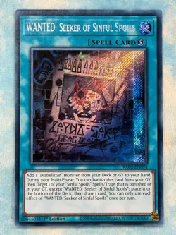 YUGIOH WANTED: SEEKER OF SINFUL SPOILS SECRET RARE 1ST NM RA03-EN074 - Image 1