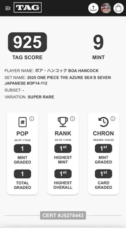 One Piece Japanese Boa Hancock OP14-112 SR The Azure Sea's Seven TAG 9 (925) - Image 3