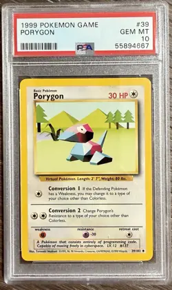 1999 POKEMON BASE SET UNLIMITED #39 PORYGON PSA 10 - Image 1