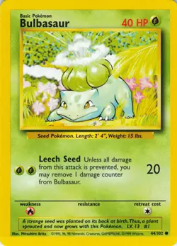 Bulbasaur - 44/102 Base Set - WOTC Unlimited - Pokemon TCG - 1999 - Image 1