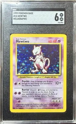 💥1999 Pokemon Base Set Unlimited Mewtwo Holo 10/102 SGC 6📈 - Image 1