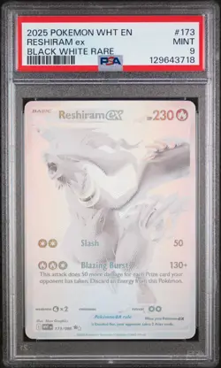 2025 POKEMON WHT EN-WHITE FLARE BLACK WHITE RARE #173 RESHIRAM EX PSA 9 - Image 1