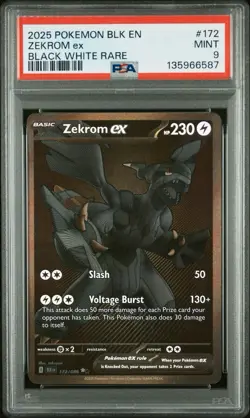 2025 Pokemon Black Bolt Zekrom EX 172/086 PSA 9 Mint Black White Rare - Image 1