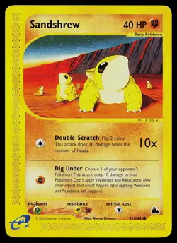 Pokemon Card - Sandshrew Skyridge 92/144 Common Non-Holo - Image 1