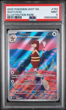 2025 POKEMON WHT EN-WHITE FLARE ILLUSTRATION RARE #153 WATCHOG PSA 9 - Image 1
