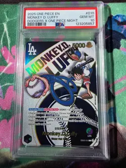 2025 ONE PIECE PROMOS DODGERS X ONE PIECE NIGHT #010 MONKEY D. LUFFY PSA 10 - Image 1