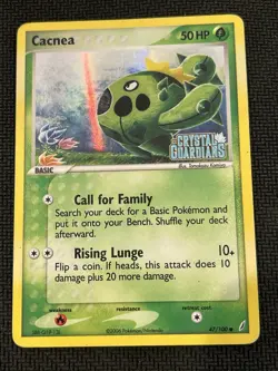 Pokemon Card - Cacnea Crystal Guardians 47/100 Common Reverse Holo Stamped MP - Image 1