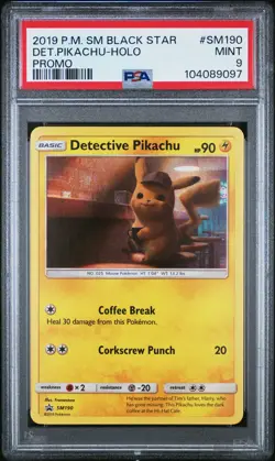 2019 POKEMON SM BLACK STAR PROMO #SM190 DETECTIVE PIKACHU-HOLO PSA 9 - Image 1