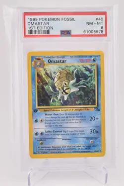 1999 Pokemon Fossil #40 Omastar 1st Edition PSA 8 - Image 1