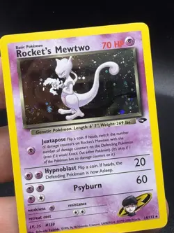 Rocket's Mewtwo 14/132 Gym Challenge Unlimited Holo Pokemon LP+/NM- EG3 SWIRL 🌀 - Image 3