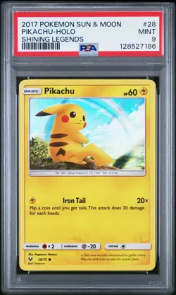 2017 POKEMON SUN & MOON SHINING LEGENDS #28 PIKACHU-HOLO PSA 9 - Image 1