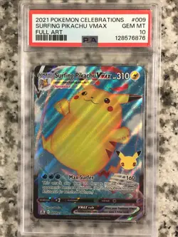 2021 Pokemon Celebrations Surfing Pikachu VMAX 009 PSA 10 Gem Mint - Image 1