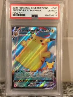 2021 Pokemon Celebrations Surfing Pikachu VMAX 009 PSA 10 Gem Mint - Image 3