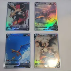 Lot of 4 Custom holo Charizard V Pokemon Trading Card sleeved & top loaded - Image 1