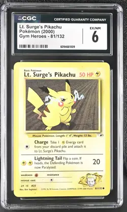 2000 Gym Heroes Pokemon Lt. Surge's Pikachu CGC 6 81/132 - Image 1