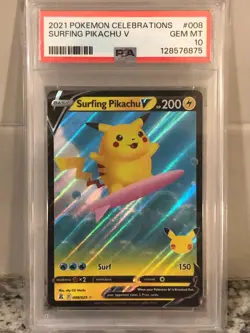 2021 Pokemon Celebrations Surfing Pikachu V 008 PSA 10 Gem Mint - Image 3
